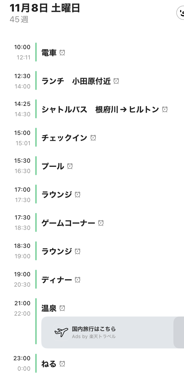 小田原旅行のスケジュール